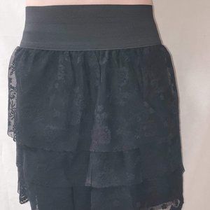 Zara Basic Tiered Black Lacy Skirt